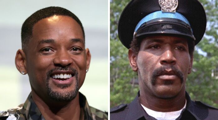 Will Smith smiling (left)< Bubba Smith with moustache (right)