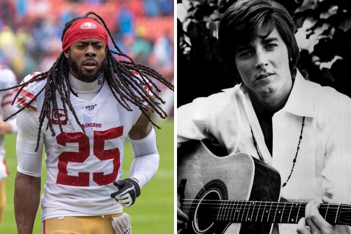 Richard on the field (left), Bobby playing the guitar (right)