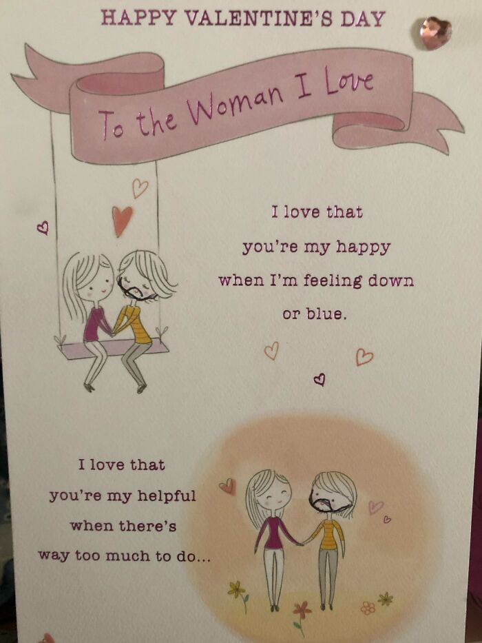 My Dad Accidentally Bought A Same Gender Valentine’s Day Card And Instead Of Getting Another Card, He Drew A Little Beard On One Of The Women