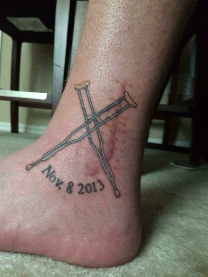 My First Tattoo, I Broke My Ankle, Had To Have Surgery And Wanted To Make My Scar Funny Rather Than Ugly