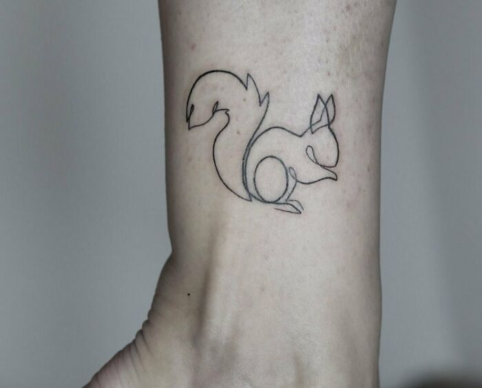 Single line squirrel ankle tattoo