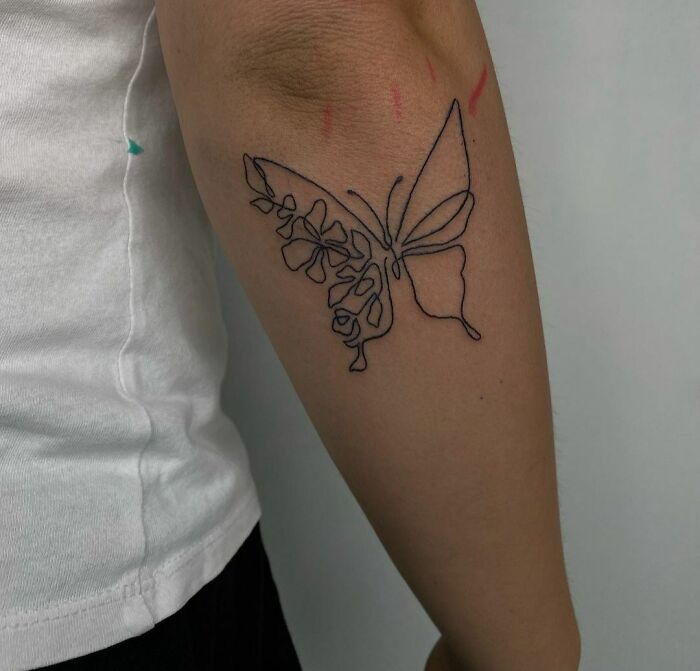 Single line butterfly tattoo