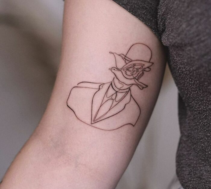 Single line Man in a Bowler Hat tattoo