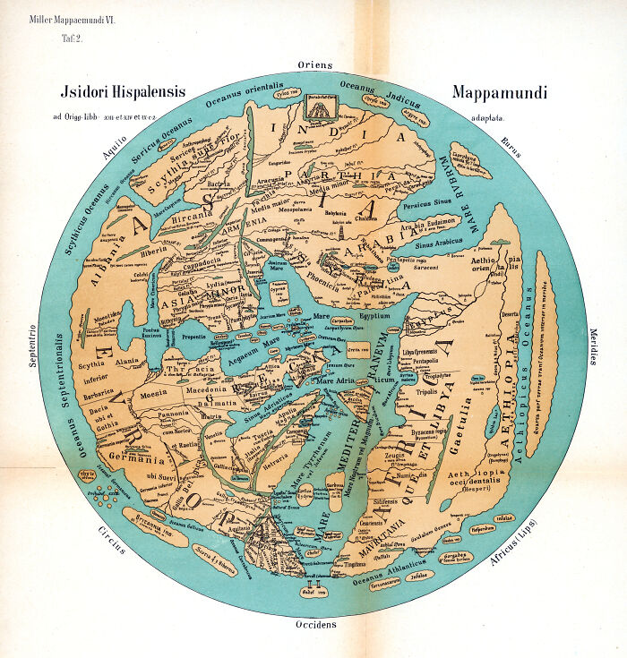 Early world map that represents the physical world as first described by the 7th-century scholar Isidore of Seville