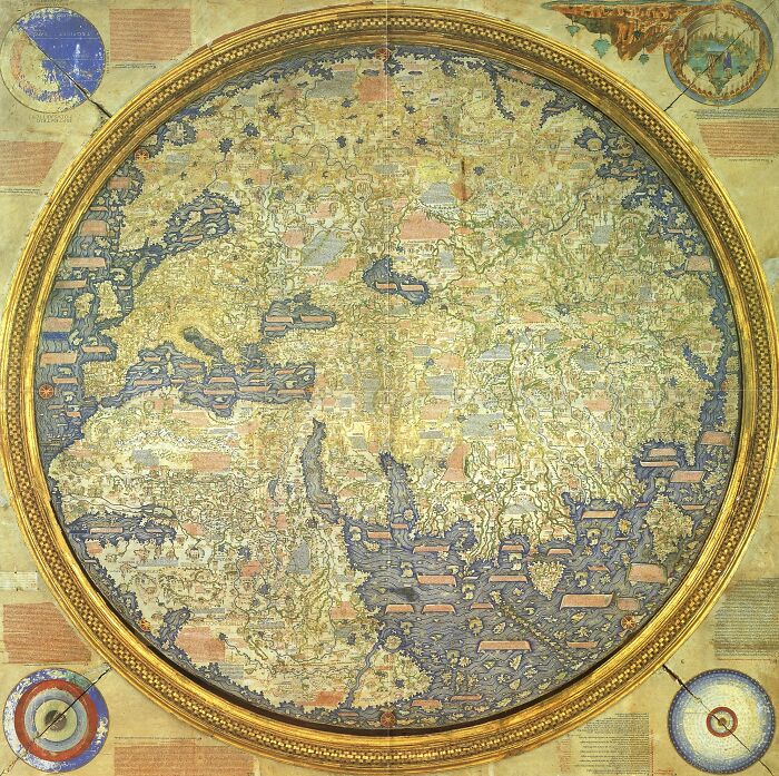 Fra Mauro Map, a circular planisphere drawn on parchment, which depicts Asia, Africa and Europe