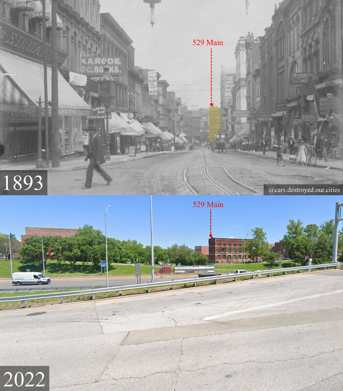 Looking North On Main St From 7th St, Kansas City (1893 vs. 2022)