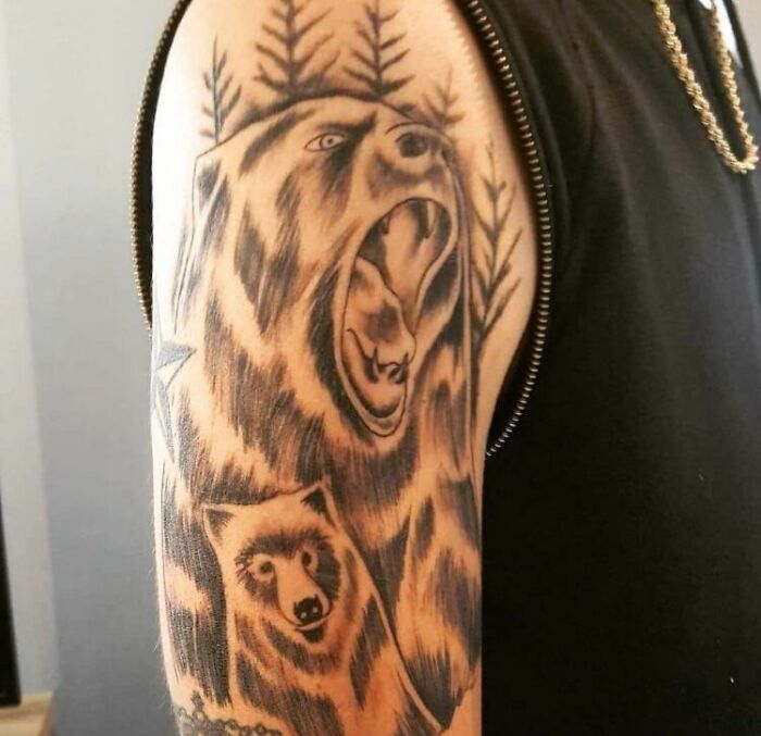Funny Bear Shoulder Tattoo