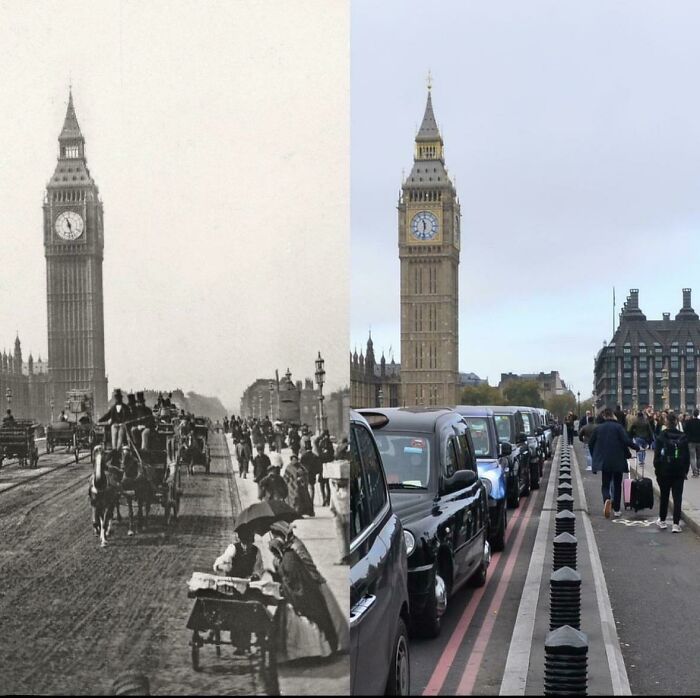 Torre Elizabeth desde el puente de Westminster. 1869 y 2022