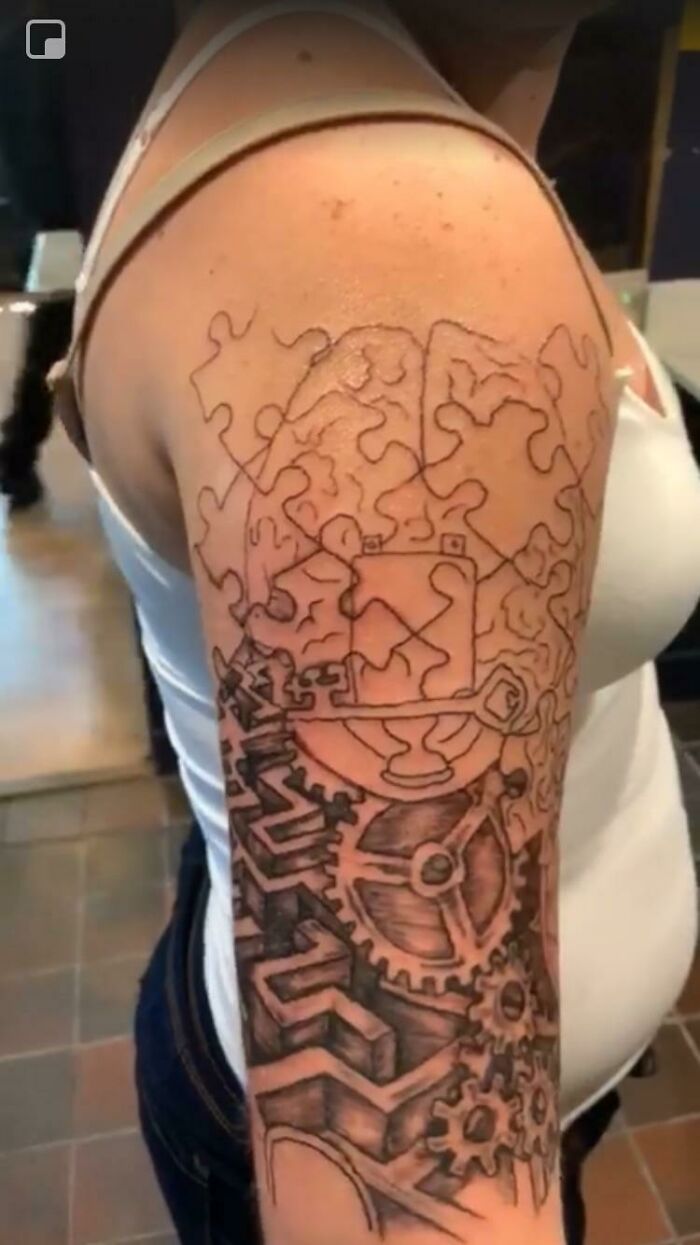 Half finished arm sleeve tattoo 