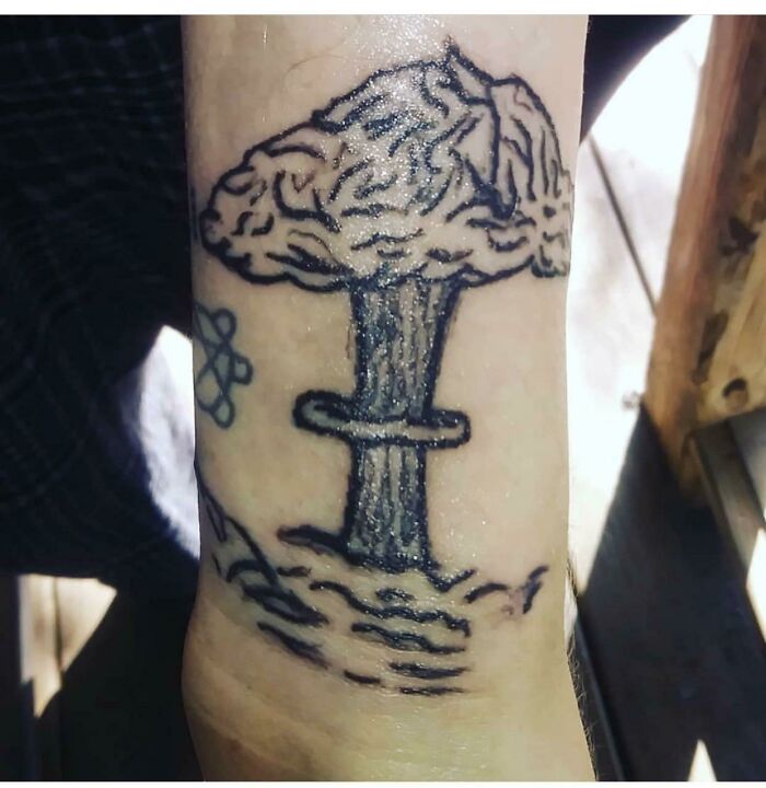 Funny Hoola Hoop Tree Or Explosion Hand Tattoo