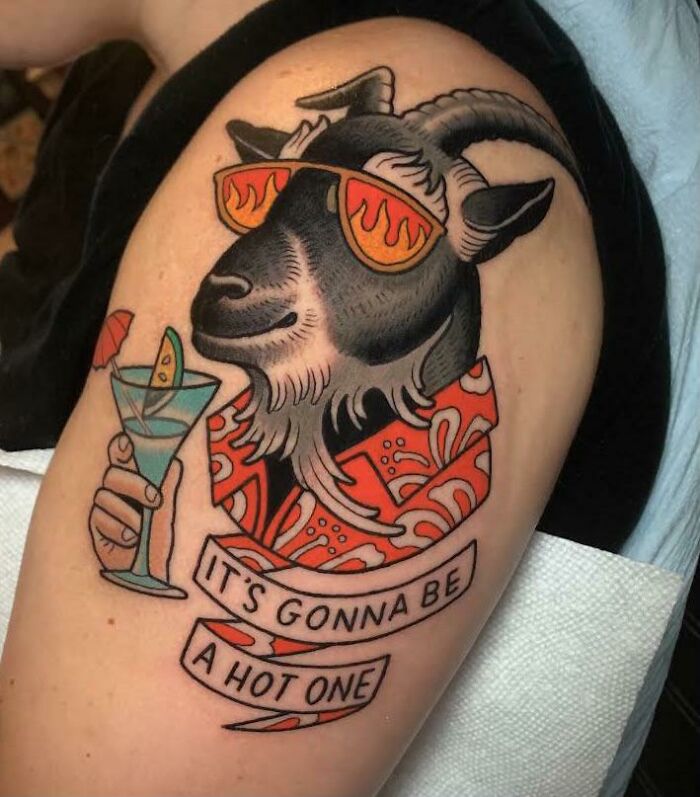 Funny Goat Arm Tattoo