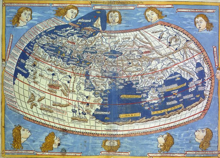 Ptolemy's world map with longitudinal and latitudinal lines