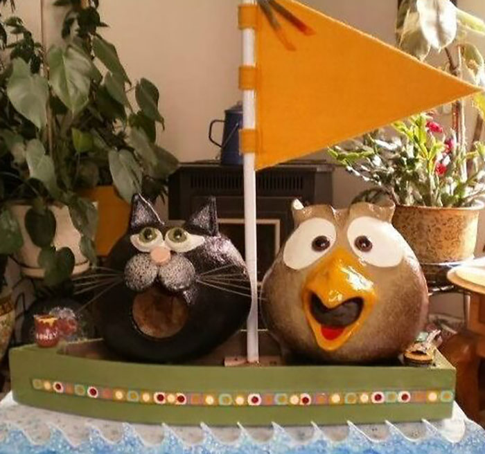 Owl & The Pussycat Birdhouse (Air Dry Clay On Gourds)