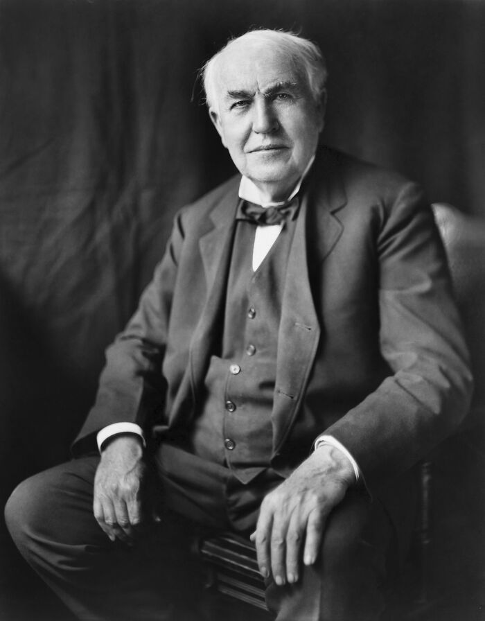 Black and white picture of Thomas Edison sitting