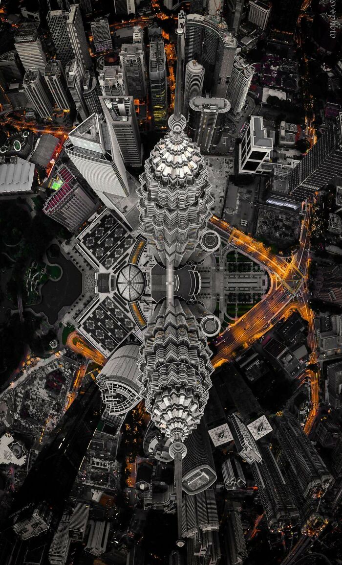 A Shot Of The Petronas Twin Towers From Above