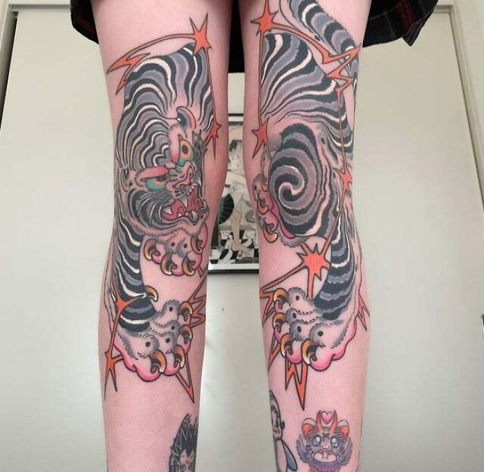 Knees Done By Adrian Hing At Forest Creek Tattoo, Melbourne, Australia
