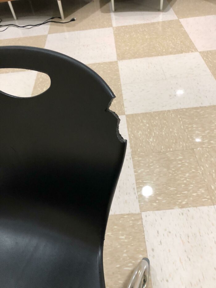 Someone Took A Bite Outta This Chair At My School