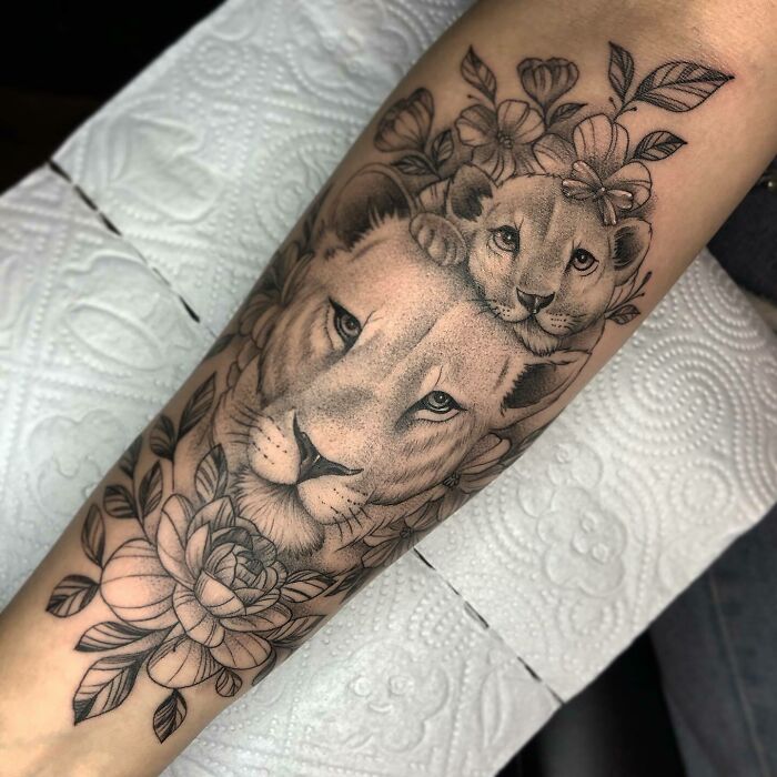 Cute Big Cat Family Tattoo