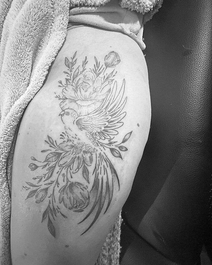 Bird And Flowers Tattoo