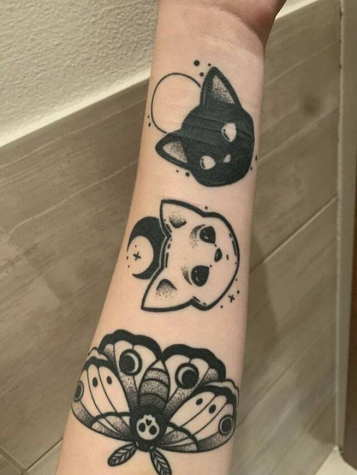 Cute Cats And Moth Tattoos