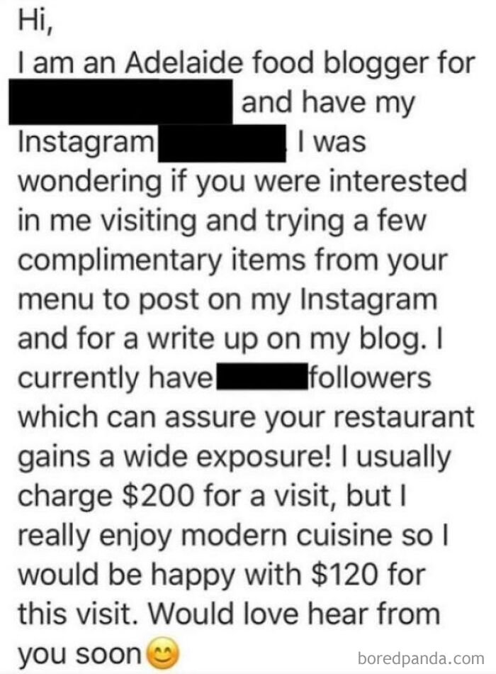 Give Me Free Food And Money For Some Exposure