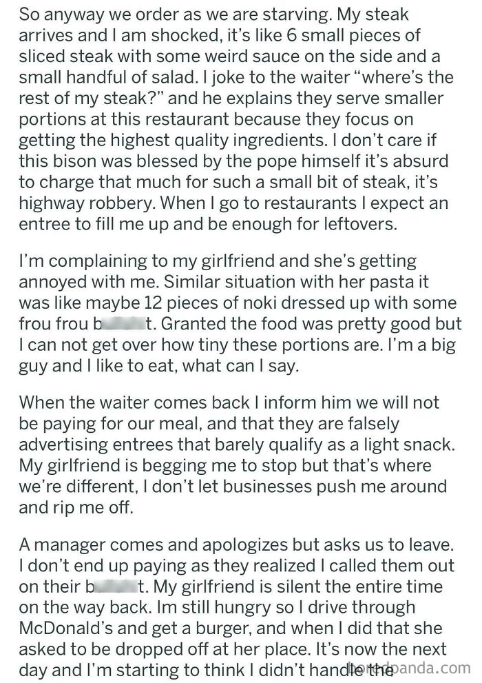 OP Goes To Fine Dining Restaurant, Eats The Food And Then Refuses To Pay