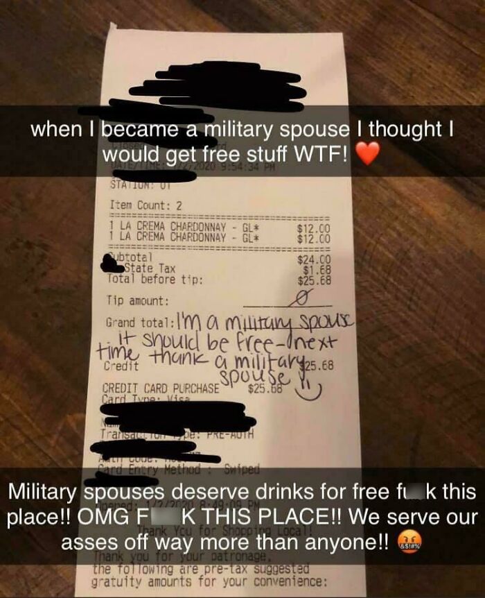 Military Spouse Demanding To Have Her Next Meal For Free