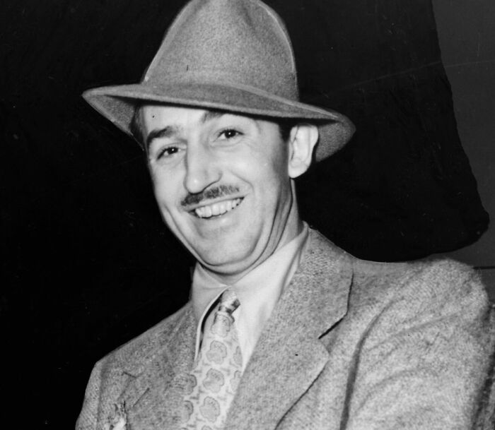 Black and white picture of Walt Disney smiling