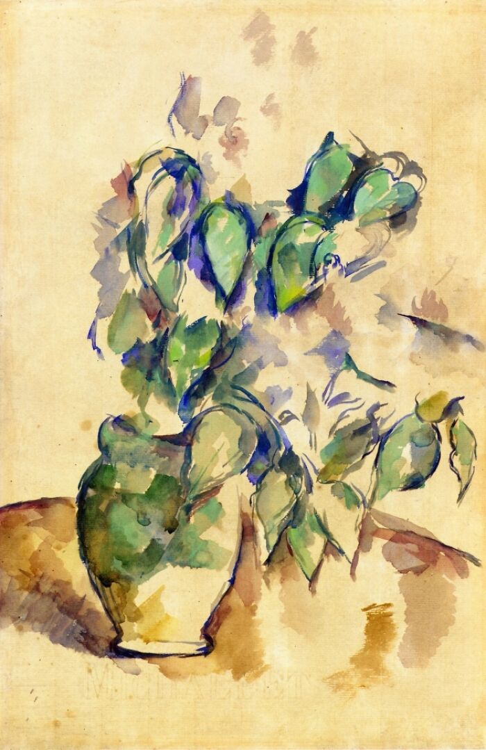 Leaves In A Green Pot By Paul Cézanne