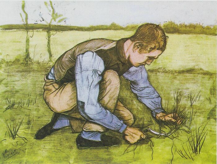 Boy Cutting Grass With A Sickle By Vincent Van Gogh