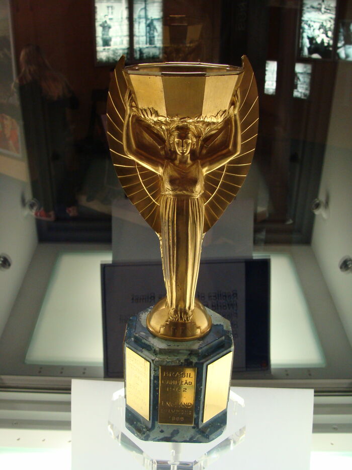 Replica of the Jules Rimet trophy on display at the National Football Museum in Preston