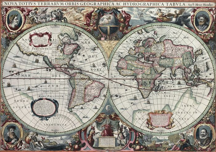 New Geographic and Hydrographic Map of the Whole World by Henricus Hondius II