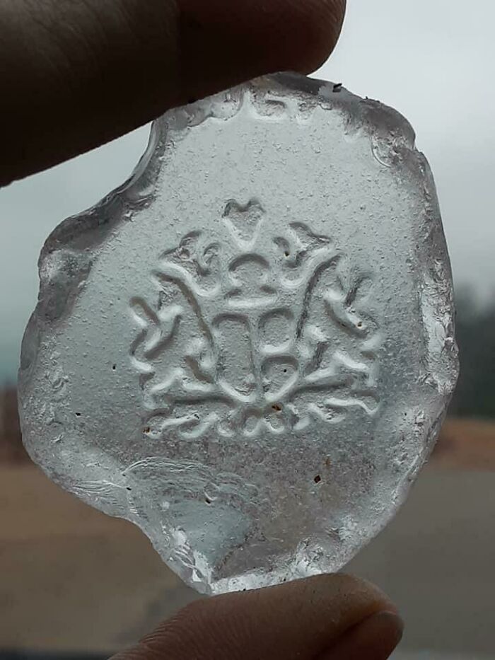 Piece Of Beach Glass Found In Lake Michigan, In Manistee Mi. Anyone Recognize The Imprint?