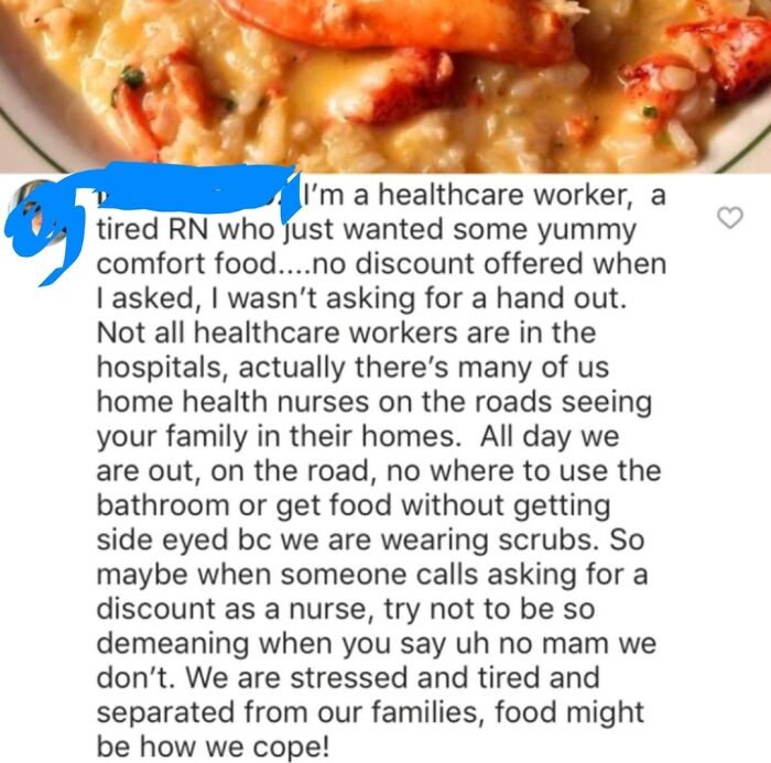 Nurse Is Upset She Can't Get A Discount On Her Yummy Comfort Food From Small Restaurant