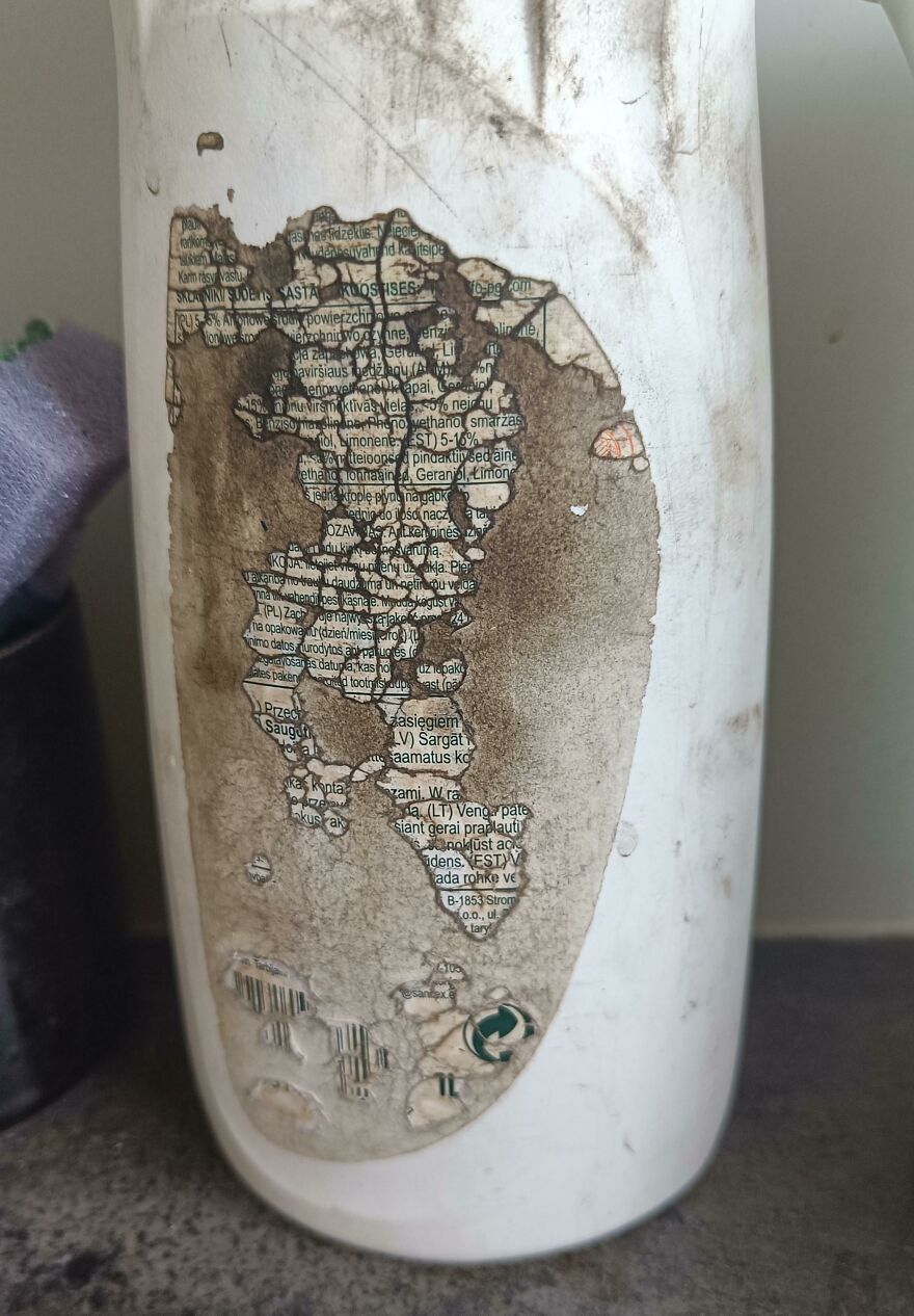 Accidental Map On A Dish Soap Bottle In The Kitchen Of A Car Workshop
