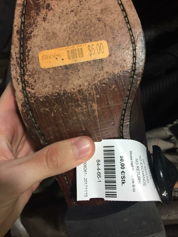 This Store Charges 50.00€ For This Pair Of Shoes, Even Though It Still Has A $5.00 Goodwill Sticker On It