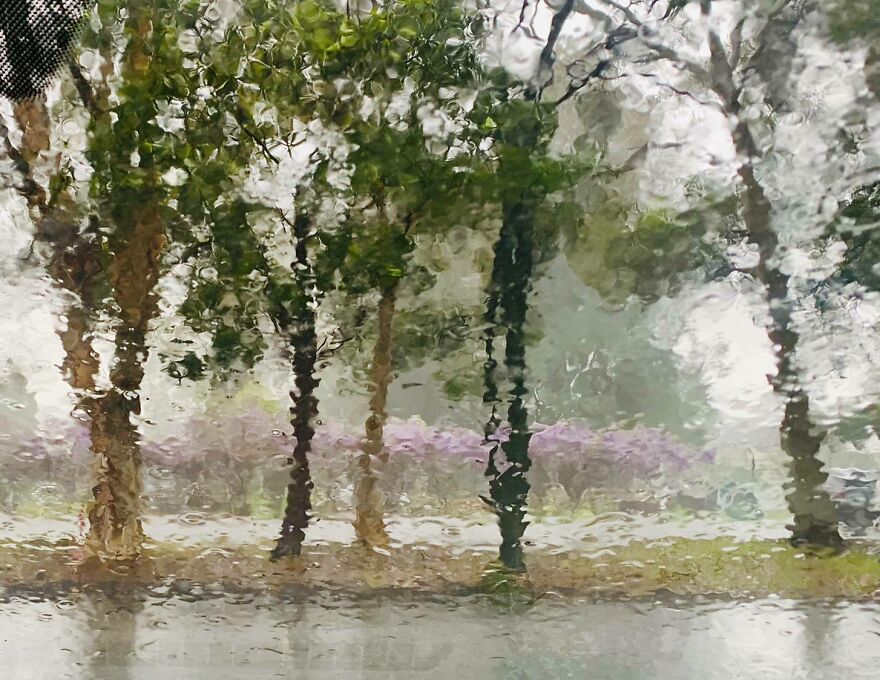 Rainstorm Creates A Watercolor Painting On Windshield