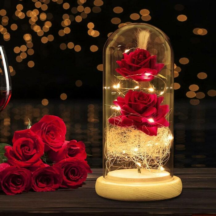Artificial Roses In Glass Dome
