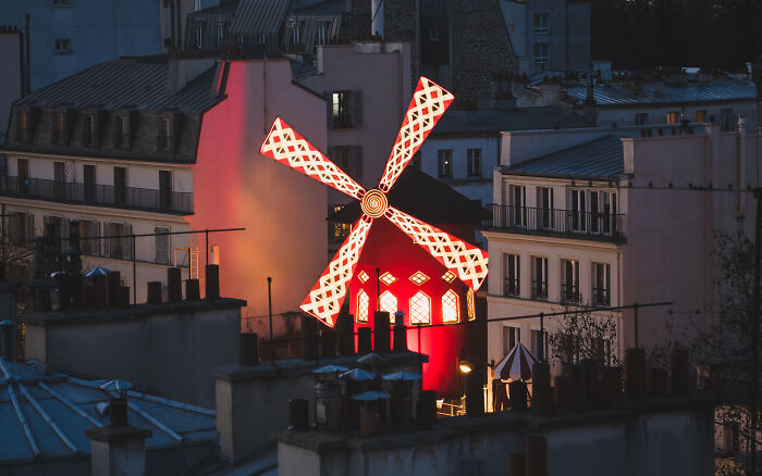 Colorful windmill in Paris city 