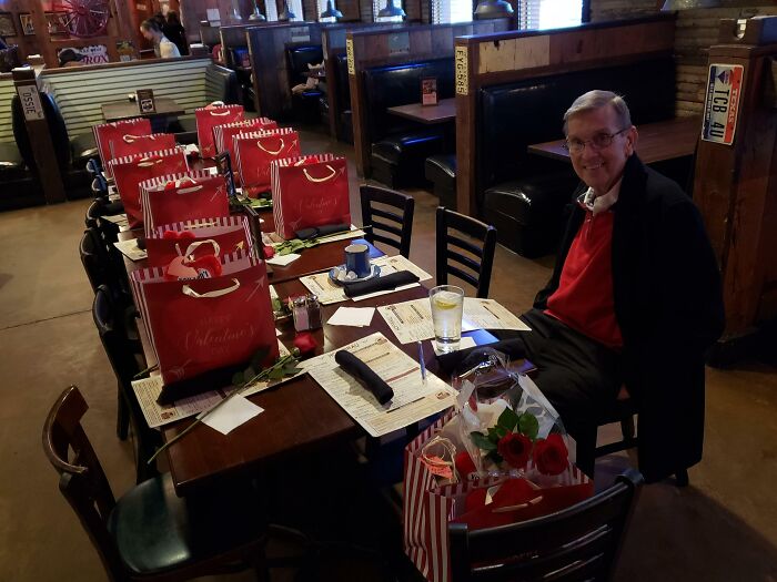 This Amazing Gentleman Every Valentine's Day Will Bring All The Widows From The Nursing/Retirement Home And Treat Them To Lunch And Gifts And A Rose For Each