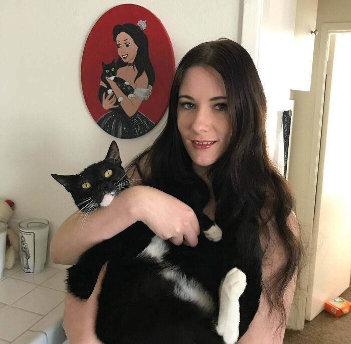 For Valentine's Day This Year, I Commissioned An Artist To Paint My Girlfriend And Her Cat As A Traditional Disney Princess/Companion. She Nailed It