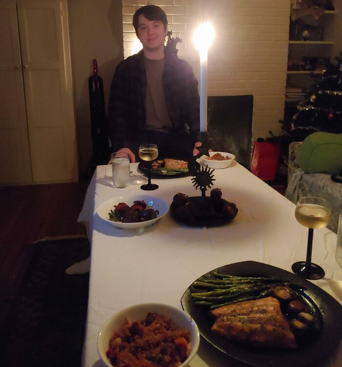Our First Valentine's Day Living Together. He Surprised Me With This Beautiful Meal In Our Tiny Apartment After He Had Set Up A Bath And Candles. I Love This Man