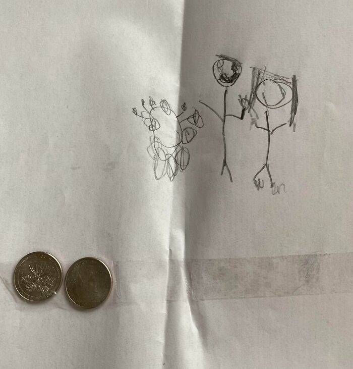 My 5-Year-Old Son Drew A Valentine’s Day Card For Me, And Then Gifted Me His Only Coins. I Know It’s Not Much, But It Means The World To Me
