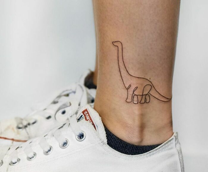 Line Brontosaurus ankle tattoo