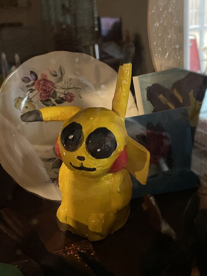 The Pikachu I Made Back In 11th Grade Art Class… I Did Not Get An A For Some Reason