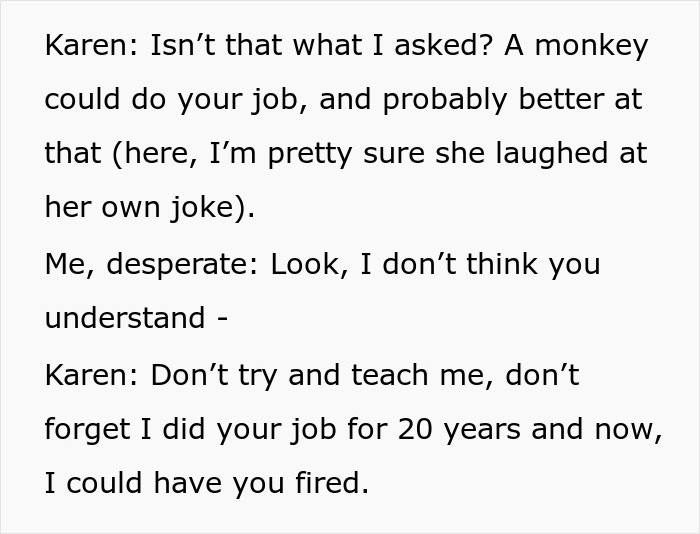 "A Monkey Could Do Your Job": Karen Manager Orders Employee To Print A Video File, Gets Fired "A Monkey Could Do Your Job": Karen Manager Orders Employee To Print A Video File, Gets Fired