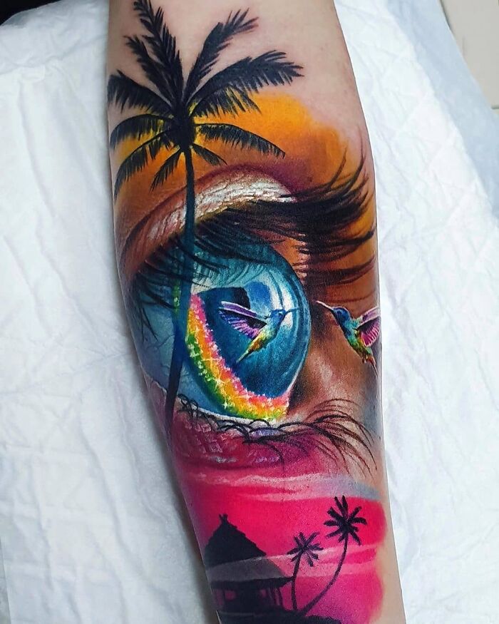 Colorful Optical Illusion Hand Tattoo
