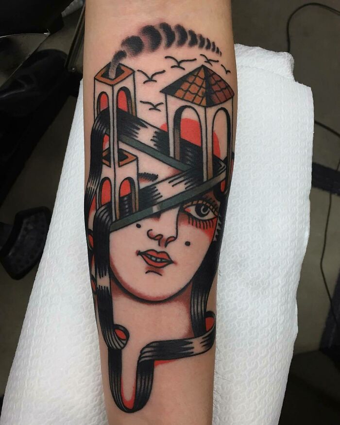 Optical Illusion Lady Head Tattoo