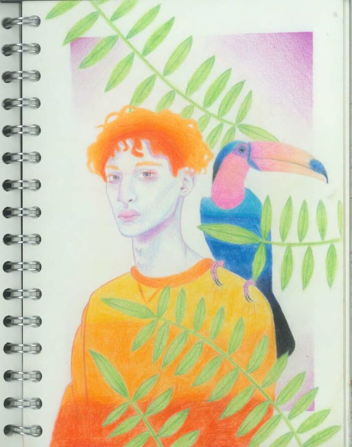 Had A Vague Idea Pop Into My Head Of A Colourfull Man With A Pet Bird. This Is The Result