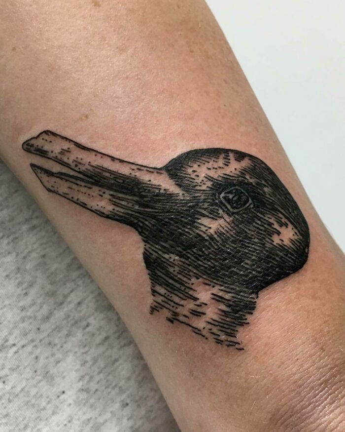 Duck And Rabbit Optical Illusion Hand Tattoo